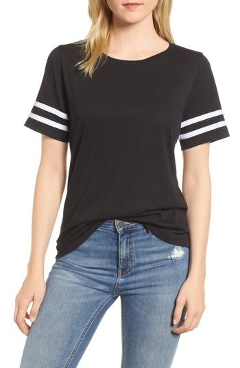 Women's Gibson Stripe Sleeve Cotton Blend Athletic Tee, Size - Black