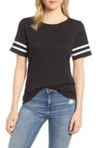Women's Gibson Stripe Sleeve Cotton Blend Athletic Tee, Size - Black