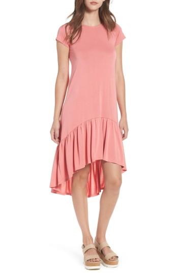 Women's Cotton Emporium Ruffle Hem Knit T-shirt Dress - Coral