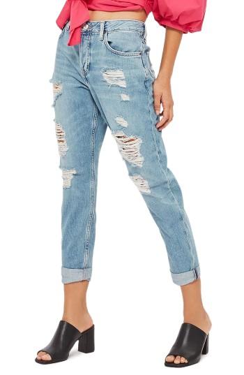 Petite Women's Topshop Moto Hayden Super Ripped Boyfriend Jeans X 28 - Blue