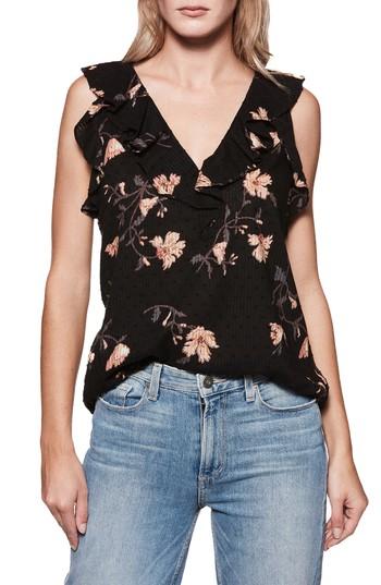 Women's Paige Farfalla Floral Print Ruffle Sleeveless Top - Black