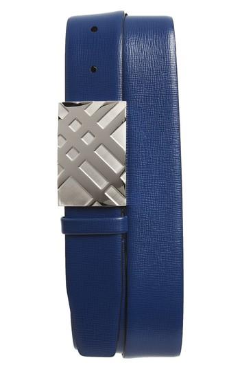 Men's Burberry Dean Leather Belt Eu - Deep Blue