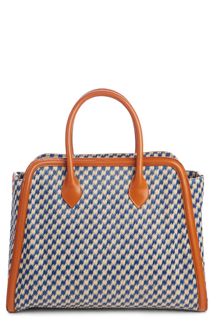 Dries Van Noten Woven Raffia & Leather Tote - Blue