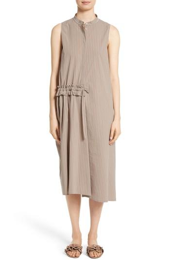 Women's Fabiana Filippi Asymmetrical Ruffle Pinstripe Dress Us / 38 It - Beige