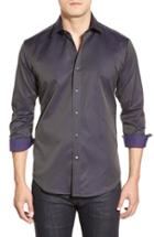 Men's Bugatchi Shaped Fit Stripe Sport Shirt - Black