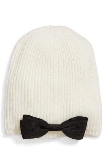 Women's Kate Spade New York Grosgrain Bow Knit Beanie - Ivory