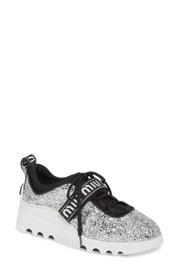 Women's Miu Miu Logo Strap Platform Sneaker .5us / 35.5eu - Metallic
