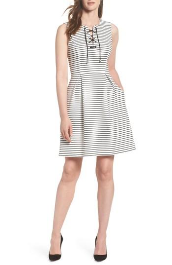 Women's Adrianna Papell Stripe Fit & Flare Dress - Ivory