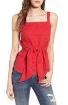 Women's Bp. Tie Front Linen Blend Tank Top, Size - Red