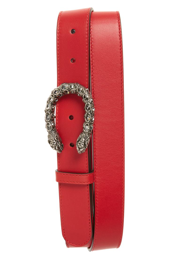 Women's Gucci Leather Belt 0 - Hibiscus Red/black Diamond