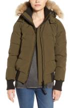 Women's Canada Goose 'savona' Bomber Jacket With Genuine Coyote Fur Trim - Green