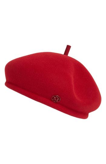 Women's Maison Michel New Bonnie Fur Felt Beret - Red