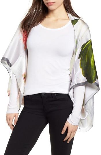 Women's Ted Baker London Chatsworth Bloom Silk Cape Scarf, Size - Grey