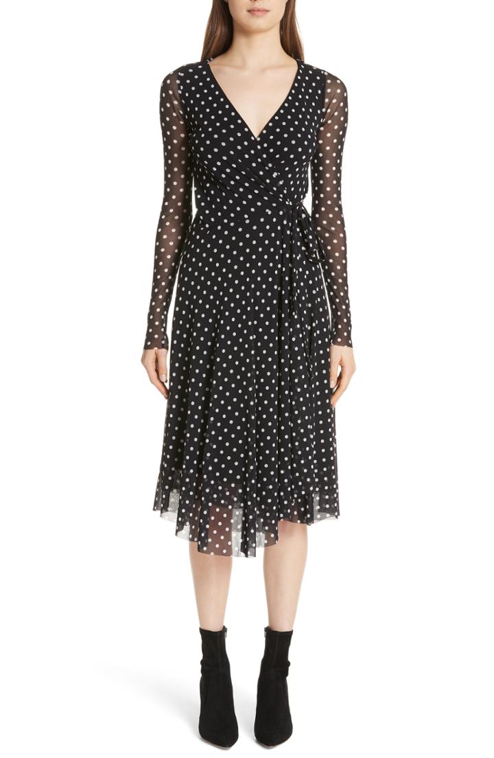 Women's Fuzzi Polka Dot Tulle Wrap Dress - Black