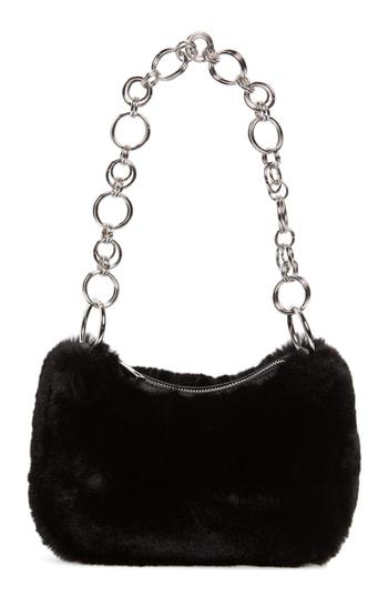 Topshop Faux Fur Shoulder Bag - Black
