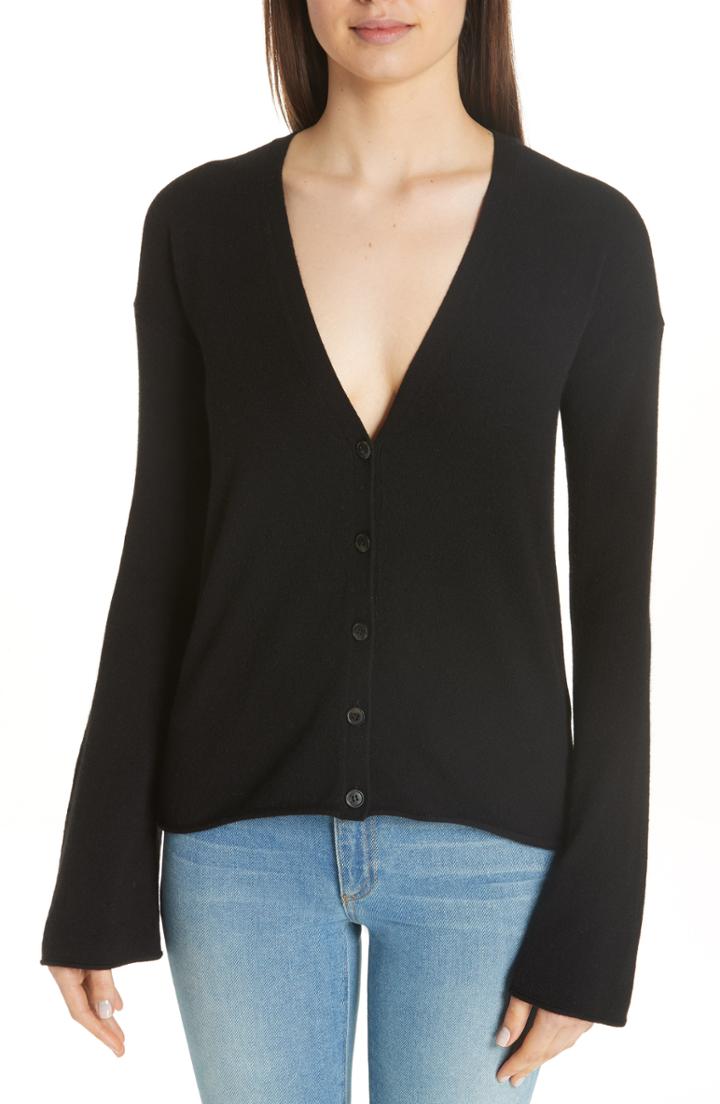 Women's Theory Bell Sleeve Cashmere Cardigan - Black