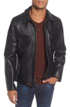 Men's Schott Nyc Slim Fit Leather Jacket, Size - Black