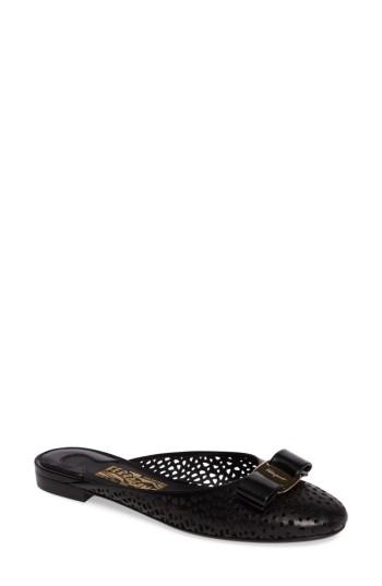 Women's Salvatore Ferragamo Laser Cut Bow Mule .5 B - Black