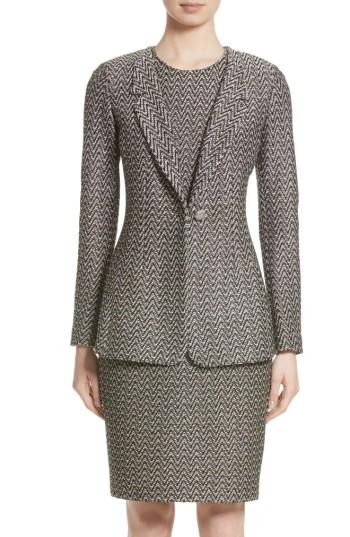 Women's St. John Collection Aluna Speckled Chevron Tweed Knit Jacket