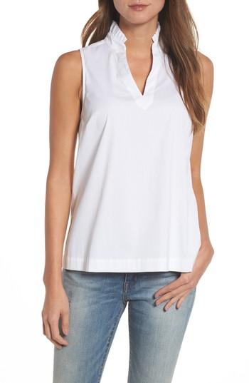 Women's Vineyard Vines Gathered Neck Sleeveless Poplin Top - White