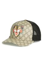 Men's Gucci Gg Supreme Angry Cat Trucker Hat - Black