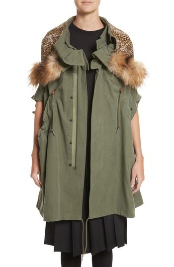 Women's Junya Watanabe Army Coat With Cheetah Faux Fur Hood