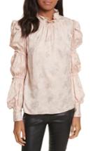 Women's Rebecca Taylor Smocked Sleeve Metallic Jacquard Silk Blouse - Pink