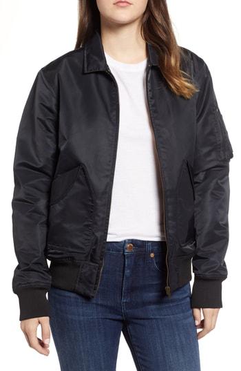 Women's Obey Burner Water-resistant Bomber Jacket - Black