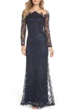 Women's Tadashi Shoji Embroidered Off The Shoulder Lace Gown - Blue
