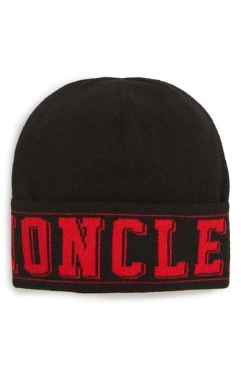 Men's Moncler Berretto Logo Wool Beanie - Black