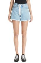 Women's Off-white Embroidered Cutoff Denim Shorts - Blue