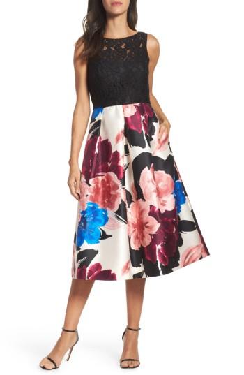 Women's Ellen Tracy Lace Bodice Midi Dress - Black
