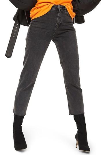 Women's Topshop Raw Hem Straight Leg Jeans X 30 - Grey