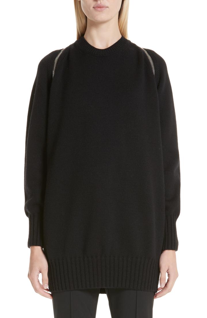 Women's Alexander Wang Zip Shoulder Merino Wool Sweater - Black
