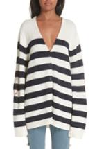 Women's Tu Es Mon Tresor Stripe Button Cardigan, Size - Blue