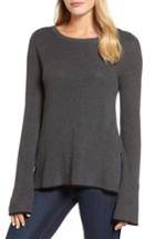 Petite Women's Vince Camuto Tipped Bell Sleeve Sweater, Size P - Grey