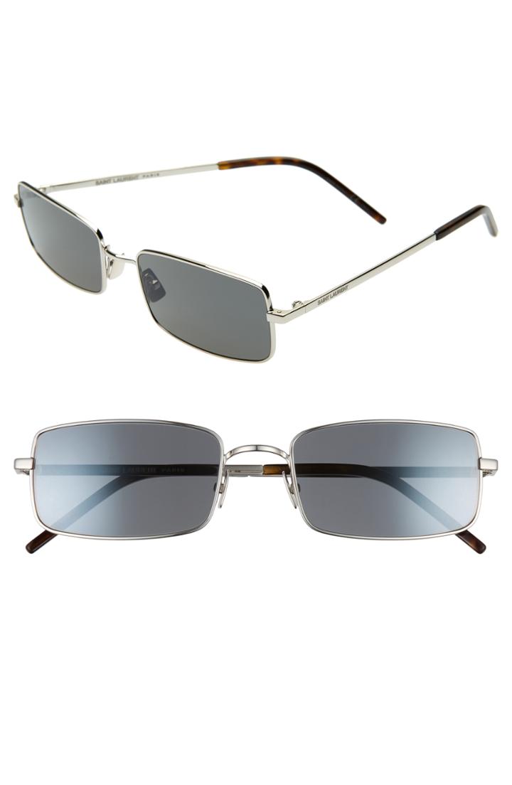 Women's Saint Laurent 56mm Rectangle Sunglasses - Silver/ Grey