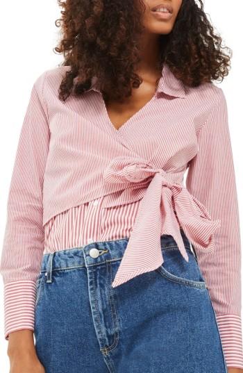 Women's Topshop Tie Wrap Stripe Shirt