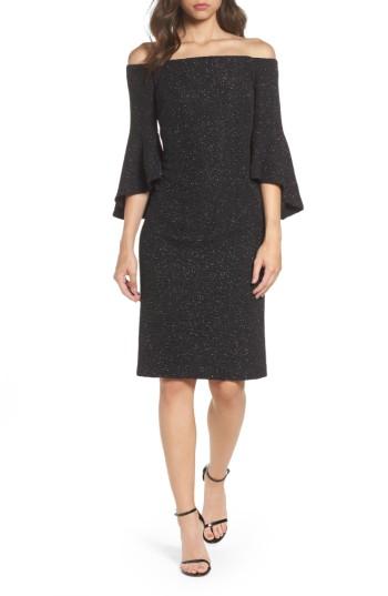 Women's Eliza J Off The Shoulder Bell Sleeve Sheath Dress - Metallic