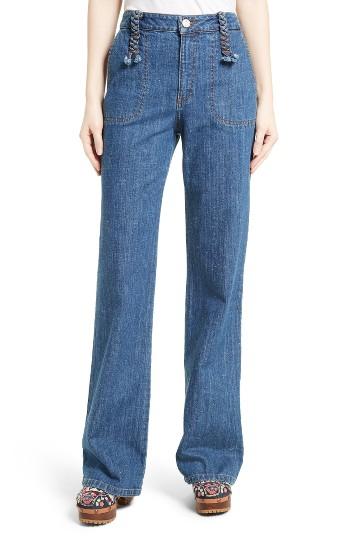 Women's See By Chloe Wide Leg Denim Trousers - Blue