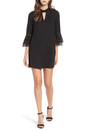 Women's Everly Lace Trim Bell Sleeve Dress - Black