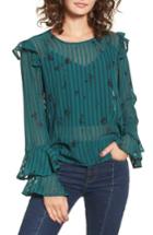 Women's Bp. Ruffled Sheer Stripe Blouse - Green
