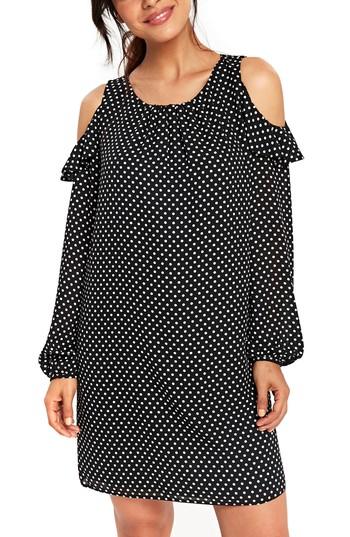 Women's Wallis Dot Cold Shoulder Shift Dress Us / 12 Uk - Black