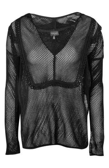 Women's Topshop Mesh Cover-up Hoodie - Black