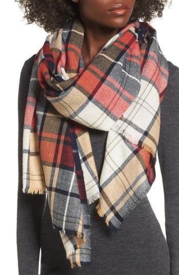 Women's Sole Society Oversize Plaid Wool Scarf, Size - Beige