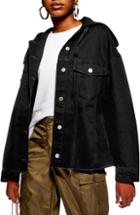 Women's Topshop Hooded Hybrid Denim Jacket Us (fits Like 0) - Black