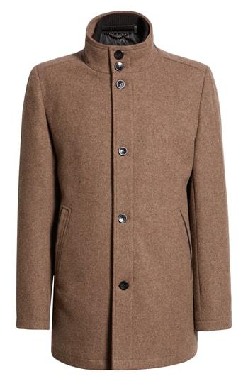 Men's Vince Camuto Classic Wool Blend Car Coat With Inset Bib, Size - Brown