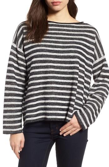 Women's Eileen Fisher Stripe Organic Linen & Cotton Sweater - White