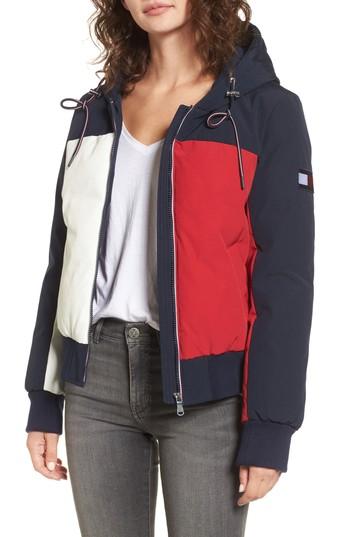 Women's Tommy Hilfiger Hooded Colorblock Jacket - Blue