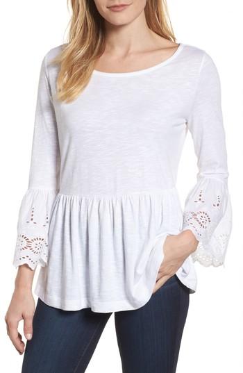 Women's Caslon Bell Sleeve Button Back Peplum Top - White